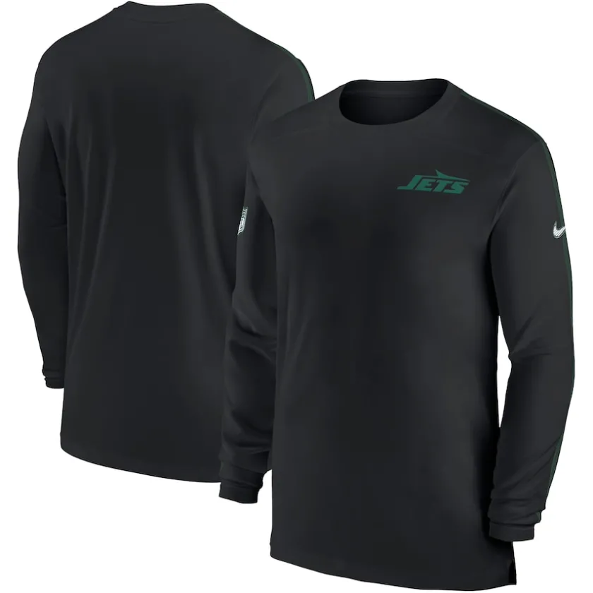 Long Sleeved^New York Jets Men's Nike Black Sideline Coach UV Performance Long Sleeve T-Shirt
