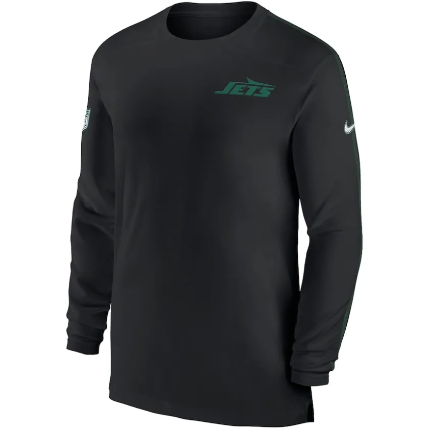 Long Sleeved^New York Jets Men's Nike Black Sideline Coach UV Performance Long Sleeve T-Shirt