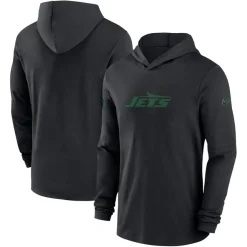 Long Sleeved^New York Jets Men's Nike Black Sideline Hoodie Performance Long Sleeve T-Shirt