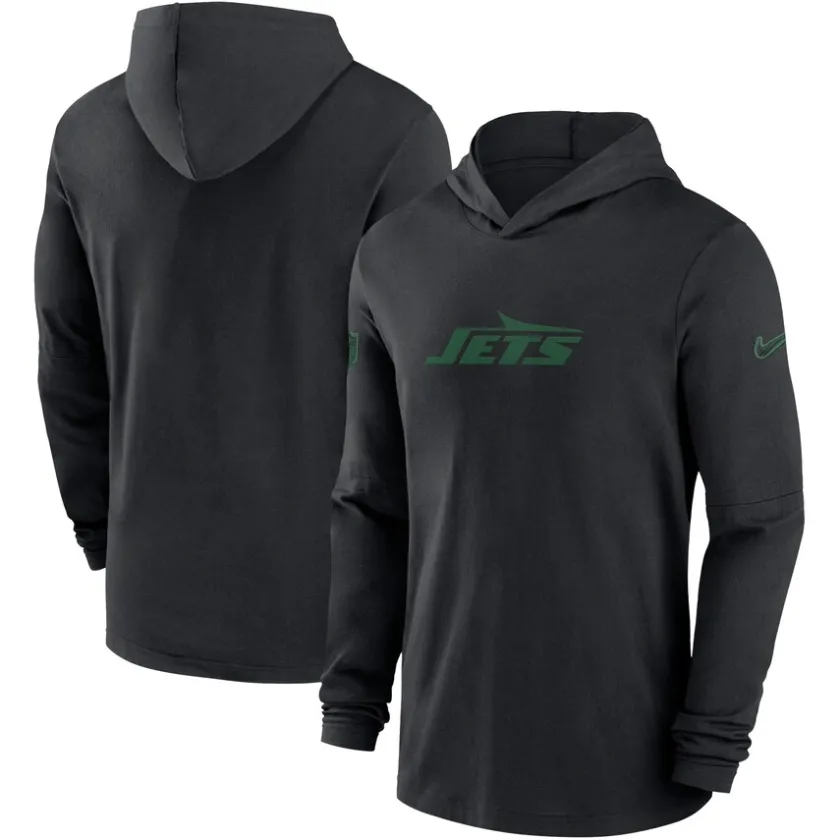 Long Sleeved^New York Jets Men's Nike Black Sideline Hoodie Performance Long Sleeve T-Shirt