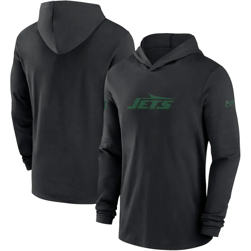 Long Sleeved^New York Jets Men's Nike Black Sideline Hoodie Performance Long Sleeve T-Shirt