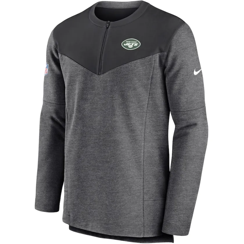 Jackets|Sweatshirts & Fleece^New York Jets Men's Nike Charcoal Sideline Lockup Performance Quarter-Zip Top