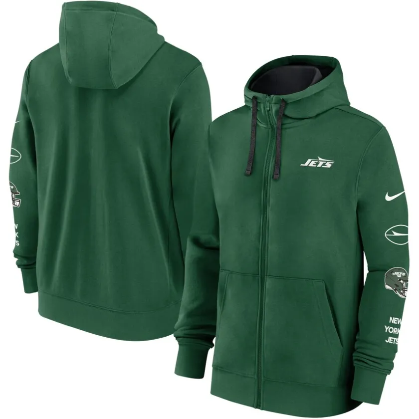 Sweatshirts & Fleece|Men^New York Jets Men's Nike Green Club Full-Zip Hoodie Jacket