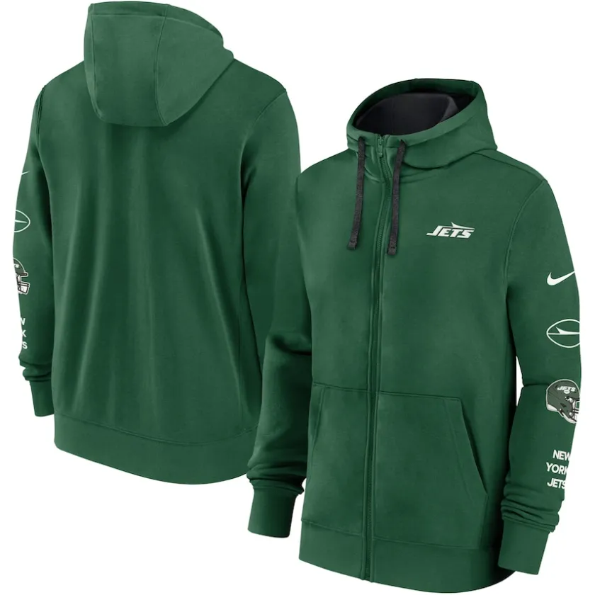 Sweatshirts & Fleece|Men^New York Jets Men's Nike Green Club Full-Zip Hoodie Jacket