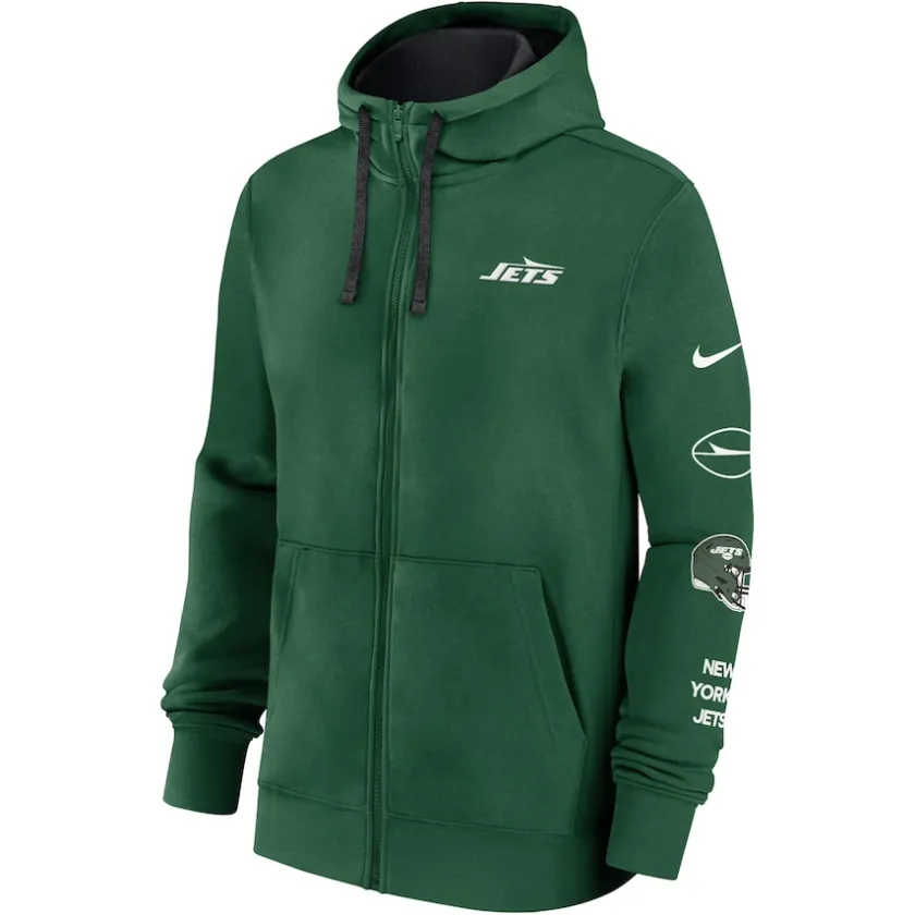Sweatshirts & Fleece|Men^New York Jets Men's Nike Green Club Full-Zip Hoodie Jacket