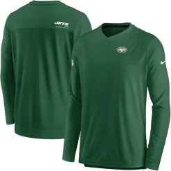 Long Sleeved^New York Jets Men's Nike Green Sideline Coach Chevron Lock Up Long Sleeve V-Neck Performance T-Shirt