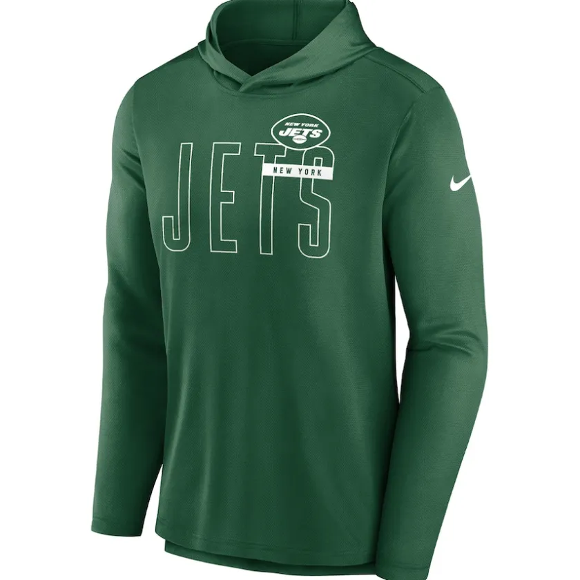 Long Sleeved^New York Jets Men's Nike Green Lightweight Performance Hooded Long Sleeve T-Shirt