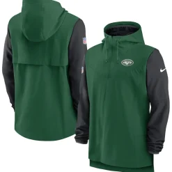 Jackets|Sweatshirts & Fleece^New York Jets Men's Nike Green/Black Sideline Player Quarter-Zip Hoodie