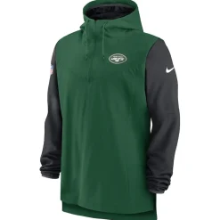 Jackets|Sweatshirts & Fleece^New York Jets Men's Nike Green/Black Sideline Player Quarter-Zip Hoodie