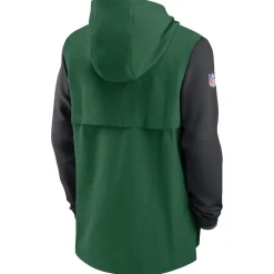 Jackets|Sweatshirts & Fleece^New York Jets Men's Nike Green/Black Sideline Player Quarter-Zip Hoodie