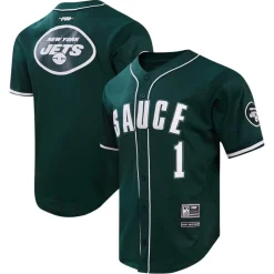 Sweaters & Dress Shirts^New York Jets Men's Pro Standard Ahmad Sauce Gardner Green Mesh Button-Up Baseball Jersey