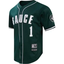 Sweaters & Dress Shirts^New York Jets Men's Pro Standard Ahmad Sauce Gardner Green Mesh Button-Up Baseball Jersey