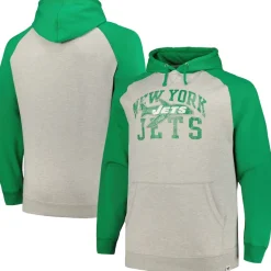 Big & Tall^New York Jets Men's Profile Heather Gray/Green Big & Tall Favorite Arch Throwback Raglan Pullover Hoodie
