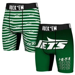 Underwear & Sleepwear|Underwear & Sleepwear^New York Jets Men's Rock Em Socks Green Two-Pack Mascot Slogan Boxer Briefs