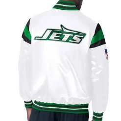 Jackets^New York Jets Men's Starter White/Green Vintage Satin Full-Snap Varsity Jacket
