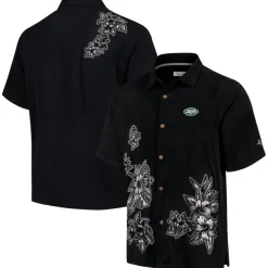 Sweaters & Dress Shirts^New York Jets Men's Tommy Bahama Black Hibiscus Camp Button-Up Shirt