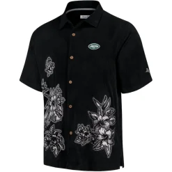 Sweaters & Dress Shirts^New York Jets Men's Tommy Bahama Black Hibiscus Camp Button-Up Shirt