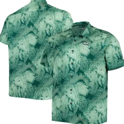 Sweaters & Dress Shirts|Big & Tall^New York Jets Men's Tommy Bahama Green Big & Tall Bahama Coast Luminescent Fronds Camp IslandZone Button-Up Shirt