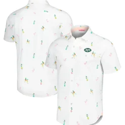 Sweaters & Dress Shirts^New York Jets Men's Tommy Bahama White Nova Wave Flocktail Button-Up Shirt