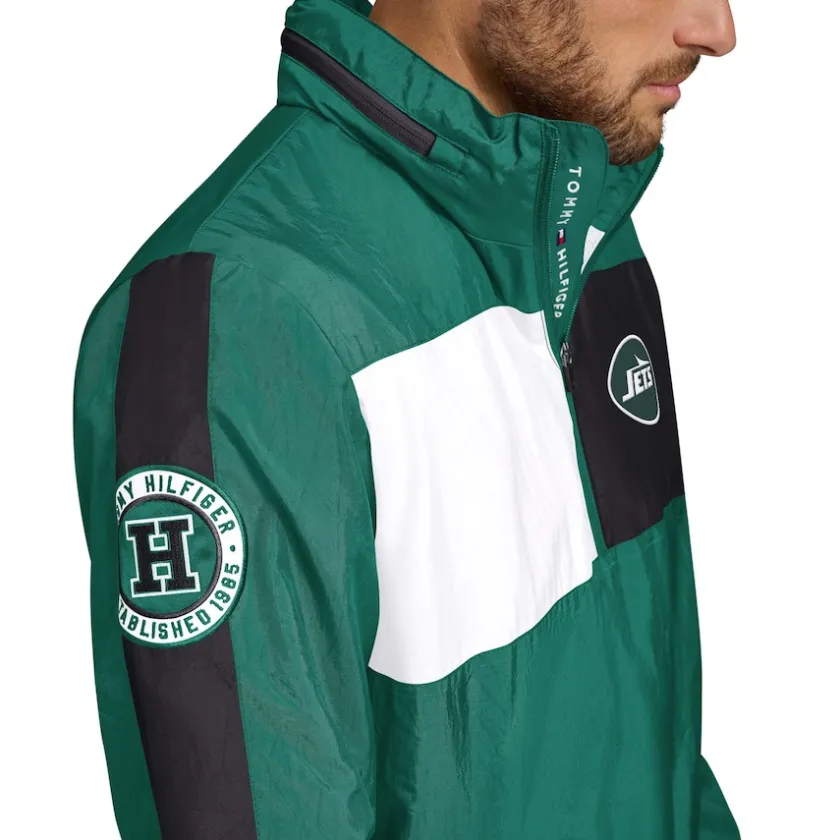 Jackets|Sweatshirts & Fleece^New York Jets Men's Tommy Hilfiger Green Gael Lightweight Half-Zip Hoodie Jacket