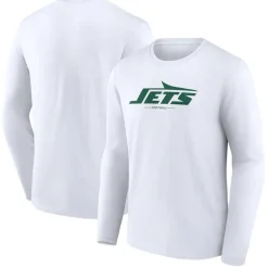 Long Sleeved^New York Jets Men's White Logo Team Lockup Long Sleeve T-Shirt