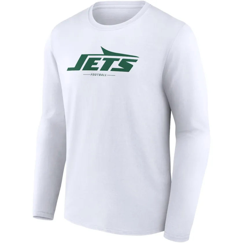 Long Sleeved^New York Jets Men's White Logo Team Lockup Long Sleeve T-Shirt