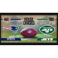 Photos|Prints & Artwork^New York Jets New England Patriots Vs. Framed 10" X 20" House Divided Football Collage
