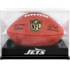Display Cases^New York Jets Black Base Acrylic Football Display Case With Mirror Back And Matte Finish