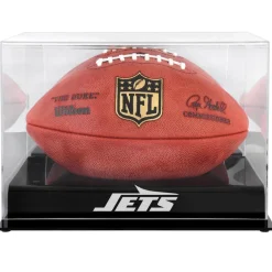 Display Cases^New York Jets Black Base Acrylic Football Display Case With Mirror Back And Matte Finish