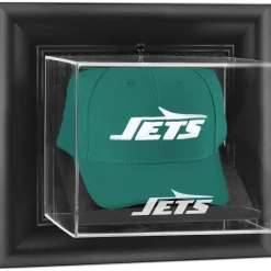 Display Cases^New York Jets Black Framed Wall-Mounted Logo Cap Display Case