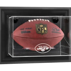 Display Cases^New York Jets Black Framed Wall-Mountable Football Logo Display Case