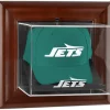 Display Cases^New York Jets Brown Framed Wall-Mounted Logo Cap Display Case