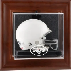 Display Cases^New York Jets Brown Framed Wall-Mountable Mini Helmet Display Case