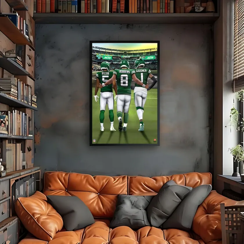 Wall Art|Wall Art^New York Jets Framed 14" X 20" Three-Player Art Print