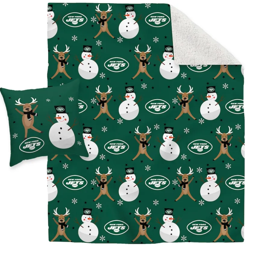 Holiday Items|Holiday Decorations^New York Jets Holiday Reindeer Blanket And Pillow Combo Set