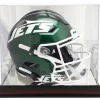 Display Cases^New York Jets Mahogany Helmet Logo Display Case With Mirror Back