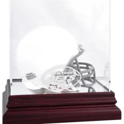 Display Cases^New York Jets Mahogany Logo Mini Helmet Display Case