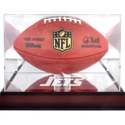 Display Cases^New York Jets Mahogany Team Logo Football Display Case