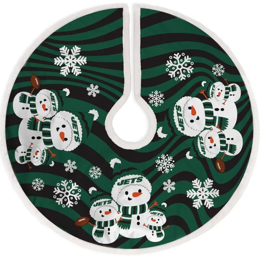 Holiday Items|Holiday Decorations^New York Jets Snowman Sherpa Christmas Tree Skirt