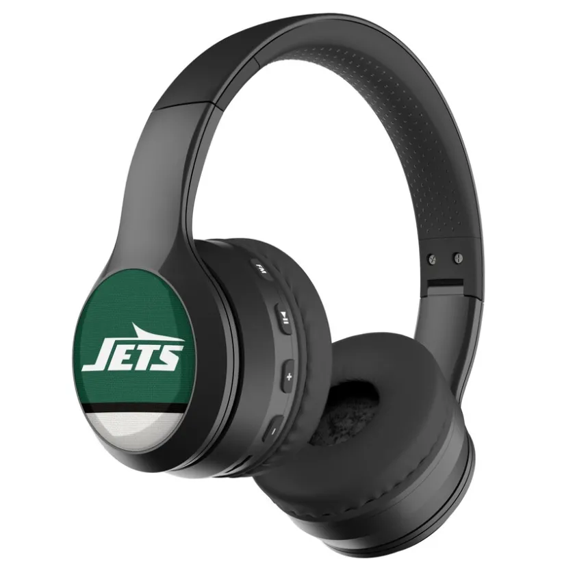 Music^New York Jets Stripe Design Wireless Bluetooth Headphones With Case