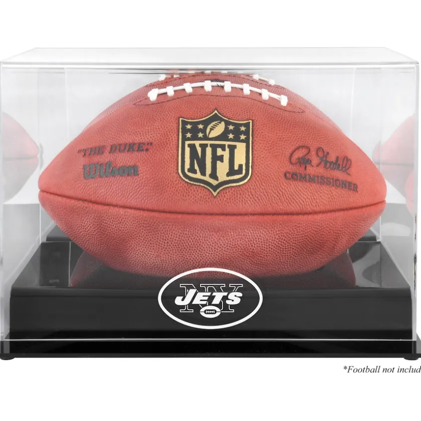 Display Cases^New York Jets Throwback Logo 1998 - 2018 Black Base Football Display Case