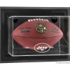 Display Cases^New York Jets Throwback Logo 1998 - 2018 Black Framed Wall-Mountable Football Logo Display Case