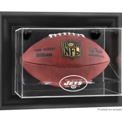 Display Cases^New York Jets Throwback Logo 1998 - 2018 Black Framed Wall-Mountable Football Logo Display Case