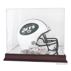Display Cases^New York Jets Throwback Logo 1998 - 2018 Mahogany Helmet Logo Display Case With Mirror Back