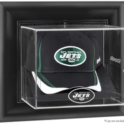Display Cases^New York Jets Throwback Logo 1998 - 2018 Black Framed Wall-Mountable Cap Logo Display Case