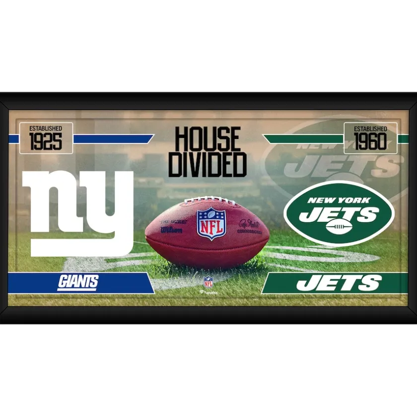 Wall Art|Photos^New York Jets Vs. New York Giants Framed 10" X 20" House Divided Football Collage