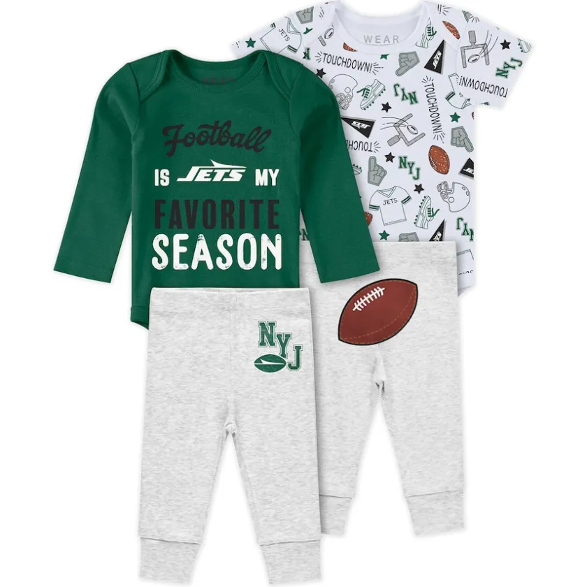 Rompers|Shorts & Pants^New York Jets Newborn & Infant WEAR By Erin Andrews Three-Piece Turn Me Around Bodysuits & Pant Set