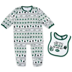 Underwear & Sleepwear^New York Jets Newborn & Infant WEAR By Erin Andrews Allover Print Full-Zip Sleeper & Bib Set