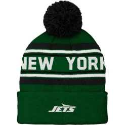 Hats|Kids^New York Jets Preschool Green Jacquard Cuffed Knit Hat With Pom