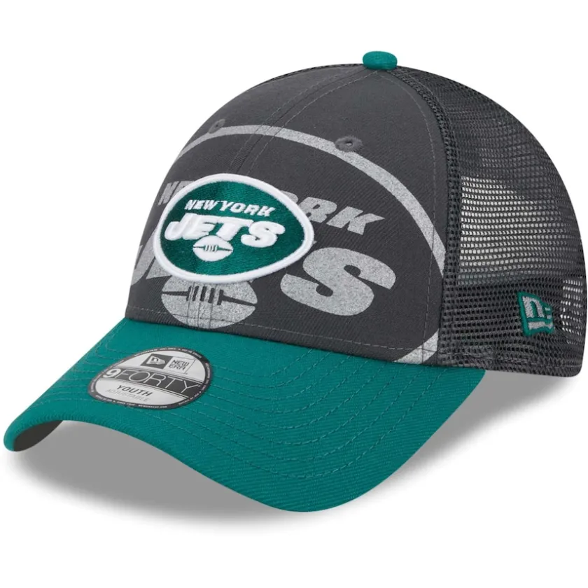 Hats|Kids^New York Jets Preschool New Era Graphite/Green Reflect 9FORTY Adjustable Hat